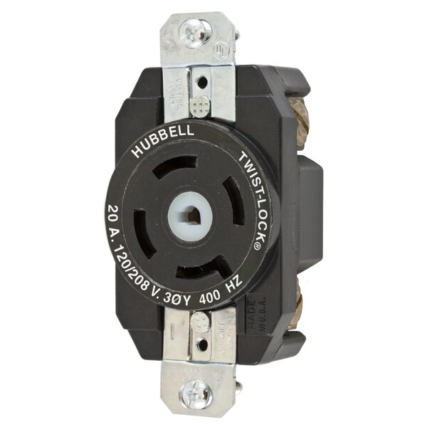Locking Receptacle, Non-NEMA, 20 A, 250V AC, Three Phase, 4 Pole, Flush Mount, Screw Terminals